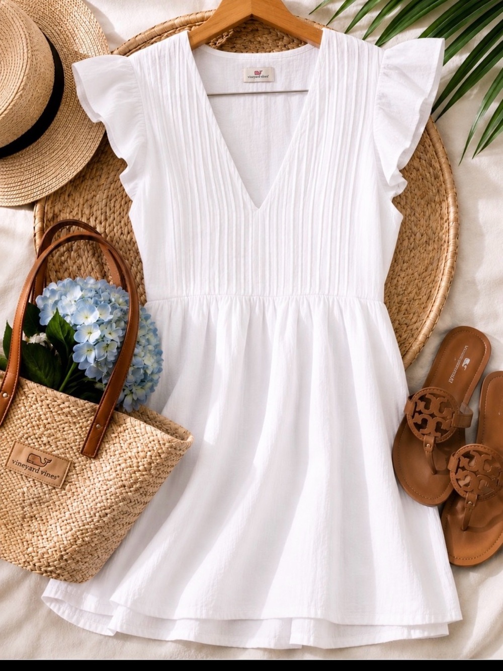 VINEYARD VINES Linen Pintuck Mini Dress White LARGE